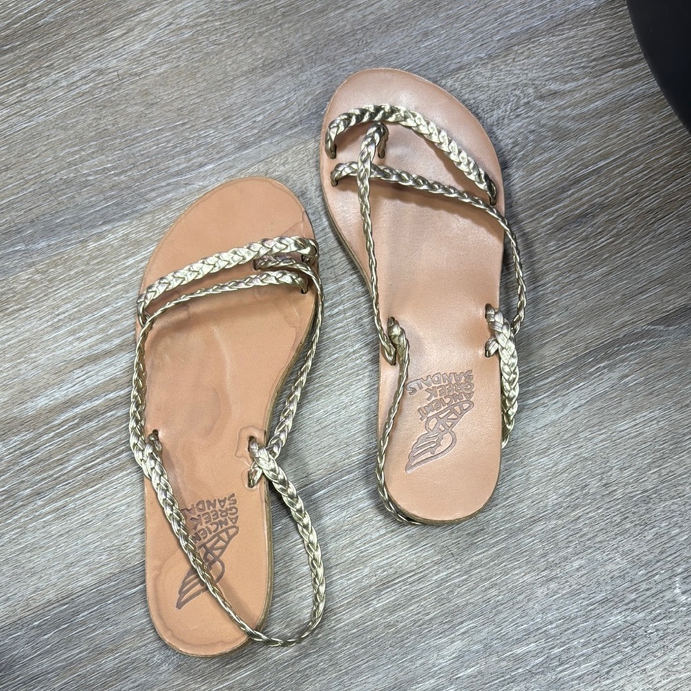 Ancient Greek Sandals Braided Sandals Tan and Gold Size 39